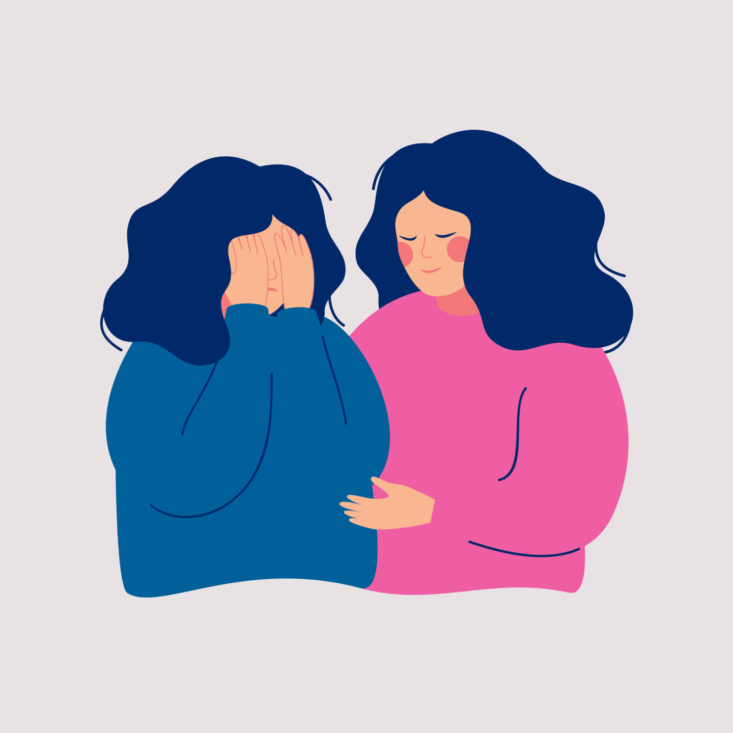 Young woman comforting her crying friend illustration