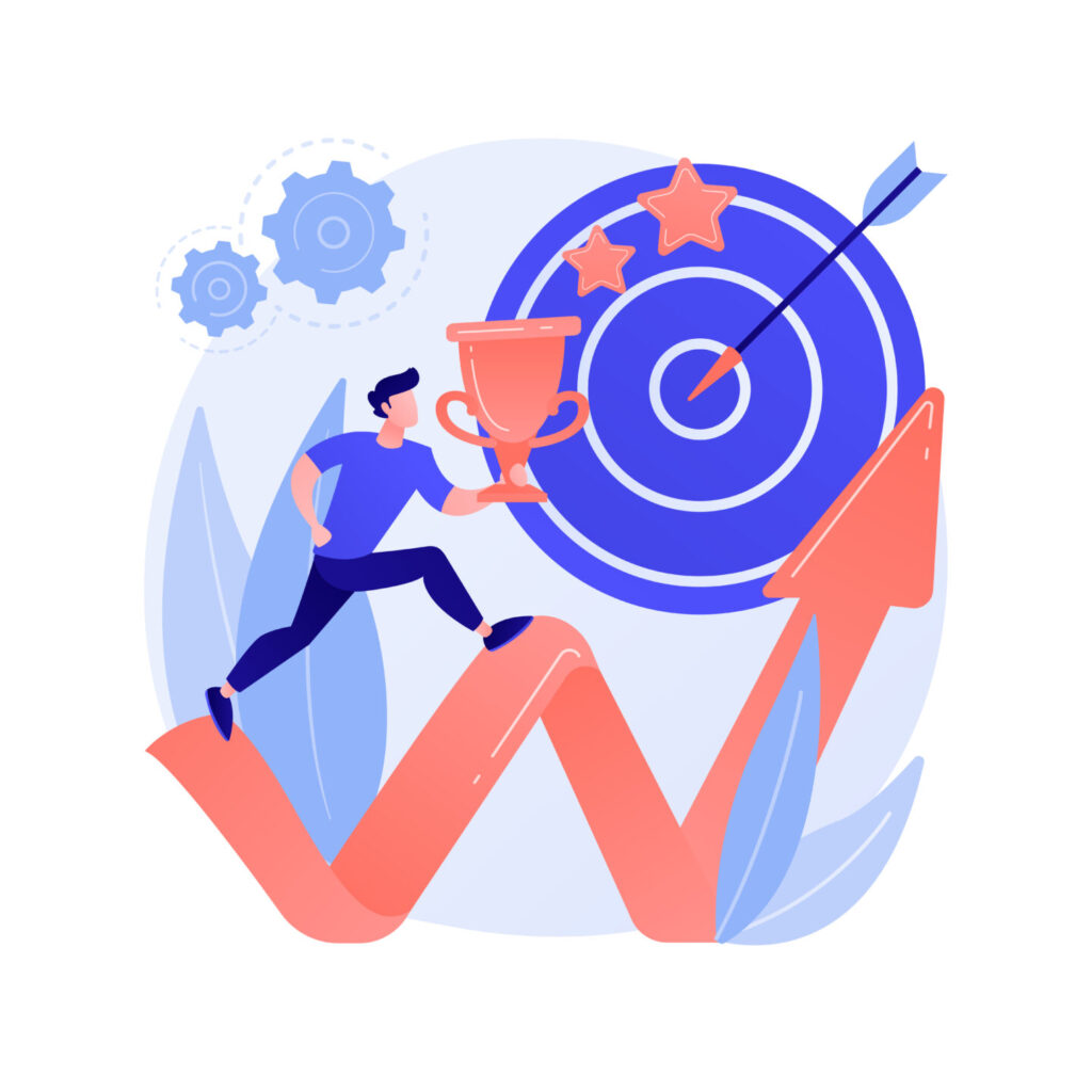 Personal growth motivation. Career ambitions, proactive mindset, goals setting. Man planning high achievements, boosting leadership skills. Vector isolated concept metaphor illustration