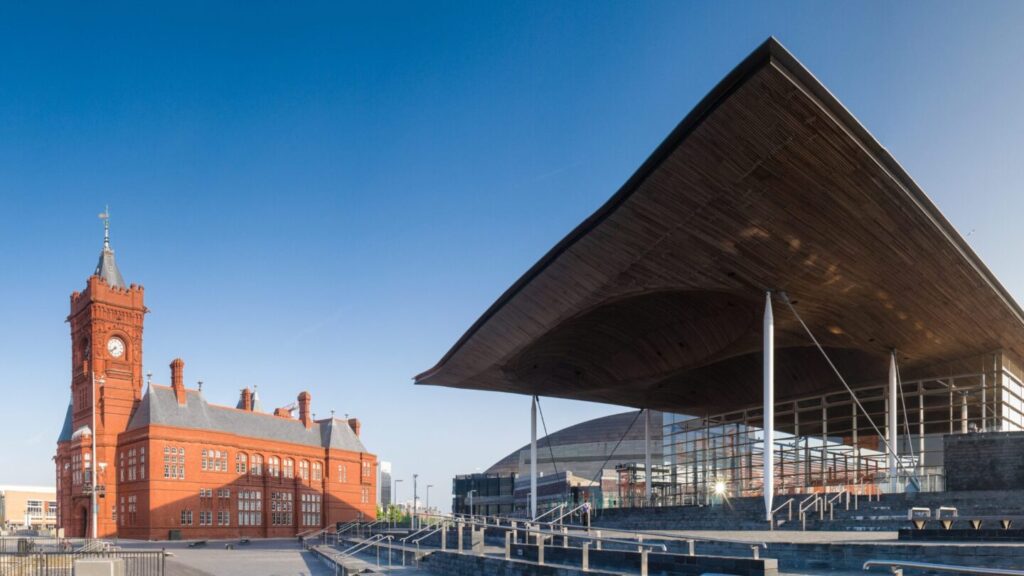Photograph of the Pierhead and Senedd building next to each other 